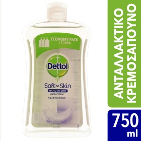 Dettol Soft on Skin Hard on Dirt Liquid Ανταλλακτικό Αντιβακτηριδιακό Υγρό Κρεμοσάπουνο για Ευαίσθητες Επιδερμίδες 750ml
