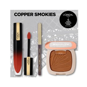 LOreal Paris Set Back to Bronze 02 Sunkiss Powder 9gr + LOreal Paris Le Liner Signature Eyeliner 05 Brown Denim + LOreal Paris Gloss Rouge Brilliant Signature 304 Be Unafraid Liquid Lip Gloss 6,7ml