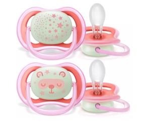 Avent Ultra Air Night 6-18m SCF376/22 Νυχτερινή Ορθοδοντική Πιπίλα Σιλικόνης Ρόζ 2τμχ