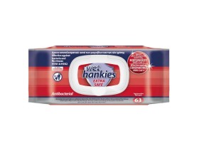 Mega Wet Hankies Extra Safe Antibacterial Υγρά Αντιβακτηριδιακά Μαντηλάκια με Αιθυλική Αλκοόλη Δρούν Αποτελεσματικά Κατά των ιών της Γρίπης και του Κορωνοϊού 63τμχ