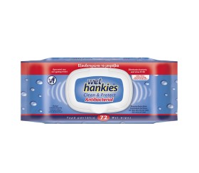 Mega Wet Hankies Clean & Protect Antibacterial Υγρά Αντιβακτηριδιακά Μαντηλάκια 72τμχ