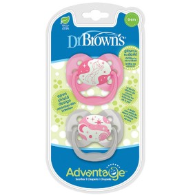 Dr. Browns Πιπίλα νυχτός Advantage κορίτσι, επίπεδο 1, 0-6 μηνών (2 τεμ.)