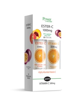 Power Health Vitamin Ester-C 1000mg με Στέβια 20 eff tabs & Δώρο Vitamin C 500mg Πορτοκάλι 20eff tabs