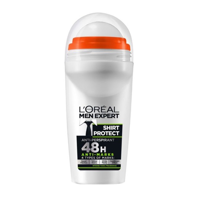L Oreal Paris Men Expert Shirt Protect Roll-on, 48ωρη ολική προστασία ενάντια στον ιδρώτα, τους λευκούς & κίτρινους λεκέδες 50ml