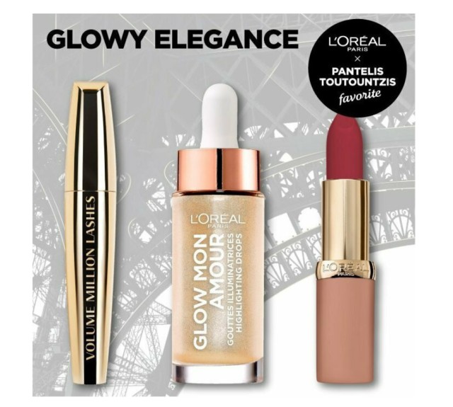 LOreal Paris Set Glow Mon Amour Highlighting Drops 01 Sparkling Love 15ml + Loreal Paris Volume Million lashes Black 10,7ml + LOreal Paris Color Riche Ultra Matte Lipstick 08 No Lies
