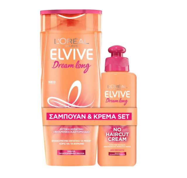LOreal Paris Set Elvive Dream Long Shampoo 400ml + Elvive Dream Long No Haircut Cream 200ml