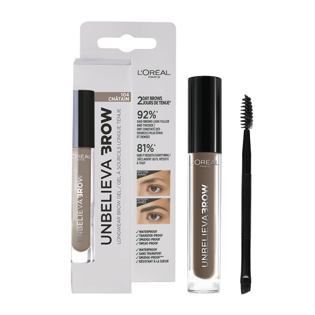LOreal Paris Unbelieva Longwear Brow Gel 104 Chatain 3.4ml