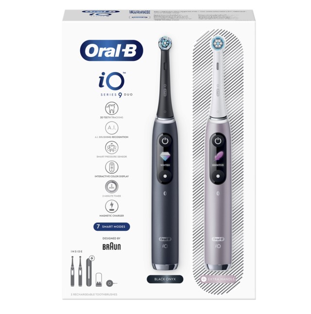 Oral-B iO Series 9 Duo Ηλεκτρική Οδοντόβουρτσα Magnetic Black Onyx + Ηλεκτρική Οδοντόβουρτσα Magnetic Blush Pink 1 set