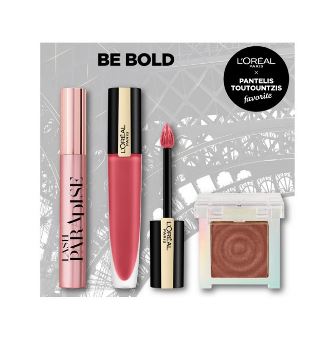 LOreal Paris Set Rouge Signature Liquid Lipstick 121 I Choose 7ml + LOreal Paris Paradise Extatic Intense Volume Mascara Black 6,4ml + Loreal Paris Color Queen Eyeshadow Force Matte 10ml