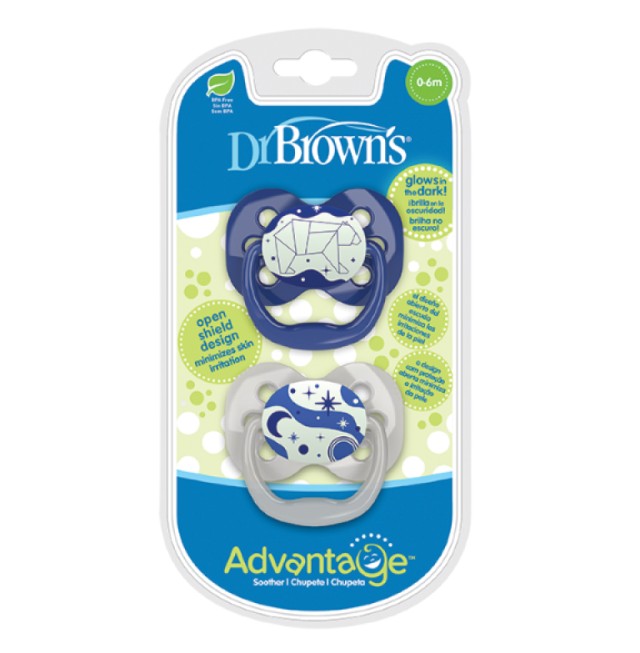 Dr. Browns Πιπίλα νυχτός Advantage αγόρι, επίπεδο 1, 0-6 μηνών (2 τεμ.)