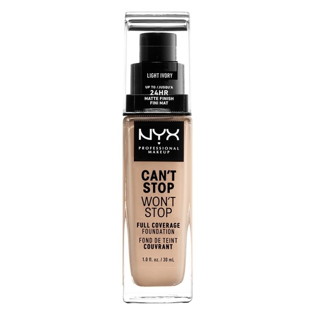 NYX PM Cant Stop Wont Stop Full Coverage Foundation  4 LIGHT IVORY 30ml