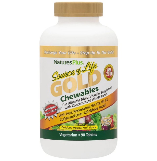 Natures Plus Source of Life GOLD Chewables Tropical Fruit 90 Veg. tablets