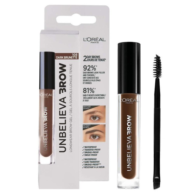 LOreal Paris Unbelieva Longwear Brow Gel 108 Dark Brunette 3.4ml