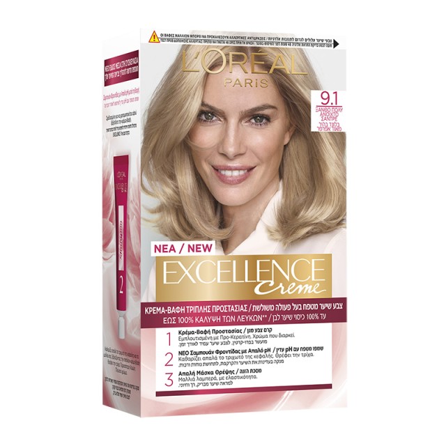 LOreal Excellence Creme 9.1 Ξανθό Πολύ Ανοιχτό Σαντρέ 48ml