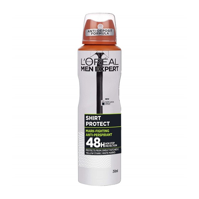 L Oreal Paris Men Expert Shirt Protect Spray, 48ωρη ολική προστασία ενάντια στον ιδρώτα, τους λευκούς & κίτρινους λεκέδες 150ml