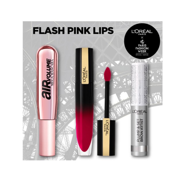 Loreal Paris Set Air Volume Mega Mascara Black 9.4ml + LOreal Paris Gloss Rouge Briliant Signature 308 Be Demanding Liquid Lip Gloss 6,7ml + Loreal Brow Artist Plumper Serum 000 Transparent 4,9ml