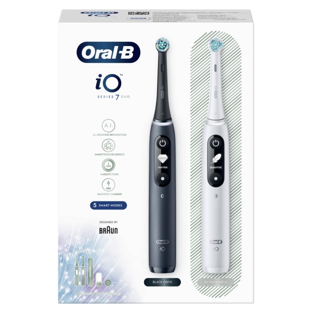 Oral-B iO Series 7 Duo Ηλεκτρική Οδοντόβουρτσα Magnetic Black Onyx + Ηλεκτρική Οδοντόβουρτσα Magnetic White 1 set