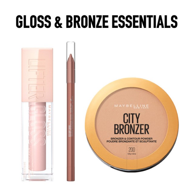 Maybelline Set City Bronzer Bronzer & Contour Powder 200 Medium Cool 8gr + LIFTER GLOSS ΕΝΥΔΑΤΙΚΟ LIP GLOSS Ice 5,4gr + Tattoo Liner Eye Pencil 973 Soft Rose 1,3gr